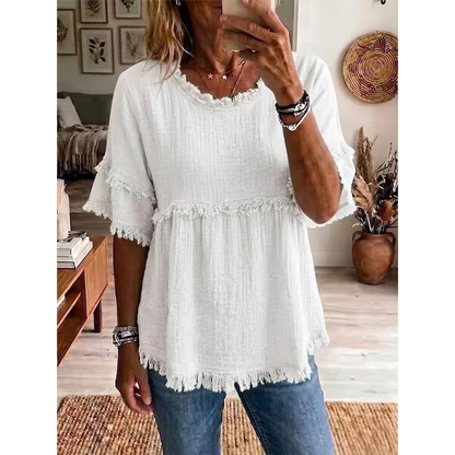 🔥New Arrivals & Special Offers-Women's Casual Fringe-Trim Ruffle Sleeve Top