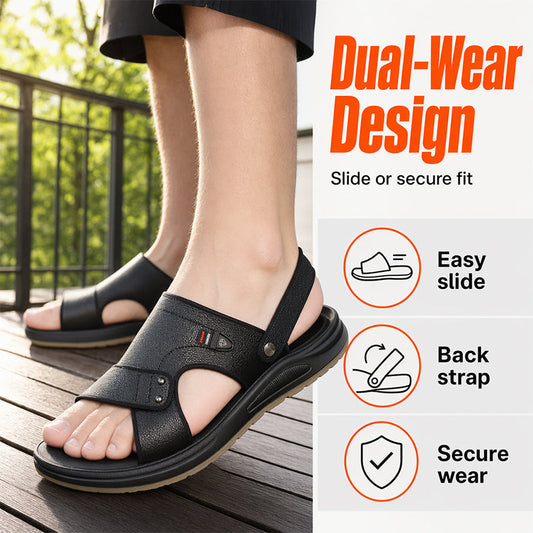 👡 50 % DE RÉDUCTION ! ✨ Sandales en cuir pour homme 2 en 1 – Polyvalentes pour l'extérieur et la plage – Cuir véritable, semelle flexible et confort optimal – Parfaites pour les journées chaudes et un look décontracté ☀️🌊