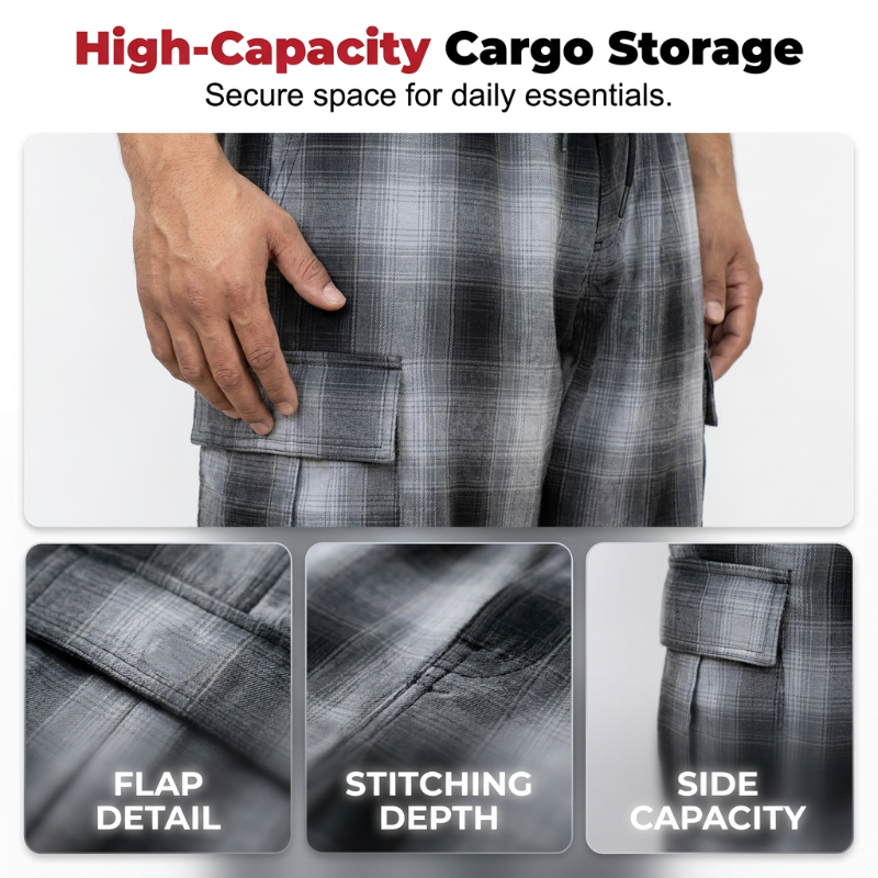 😎Nouveauté🩶Pantalon cargo à carreaux rétro pour homme, coupe ample