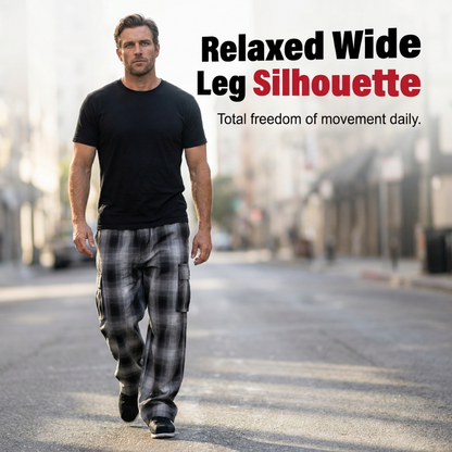 😎Nouveauté🩶Pantalon cargo à carreaux rétro pour homme, coupe ample