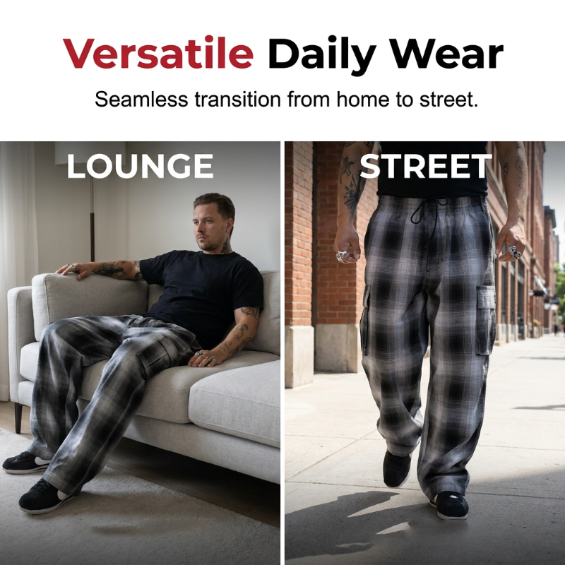 😎Nouveauté🩶Pantalon cargo à carreaux rétro pour homme, coupe ample