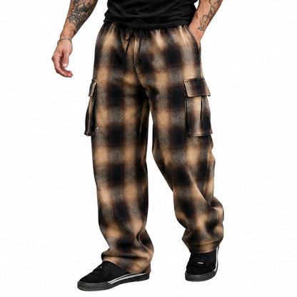 😎Nouveauté🩶Pantalon cargo à carreaux rétro pour homme, coupe ample