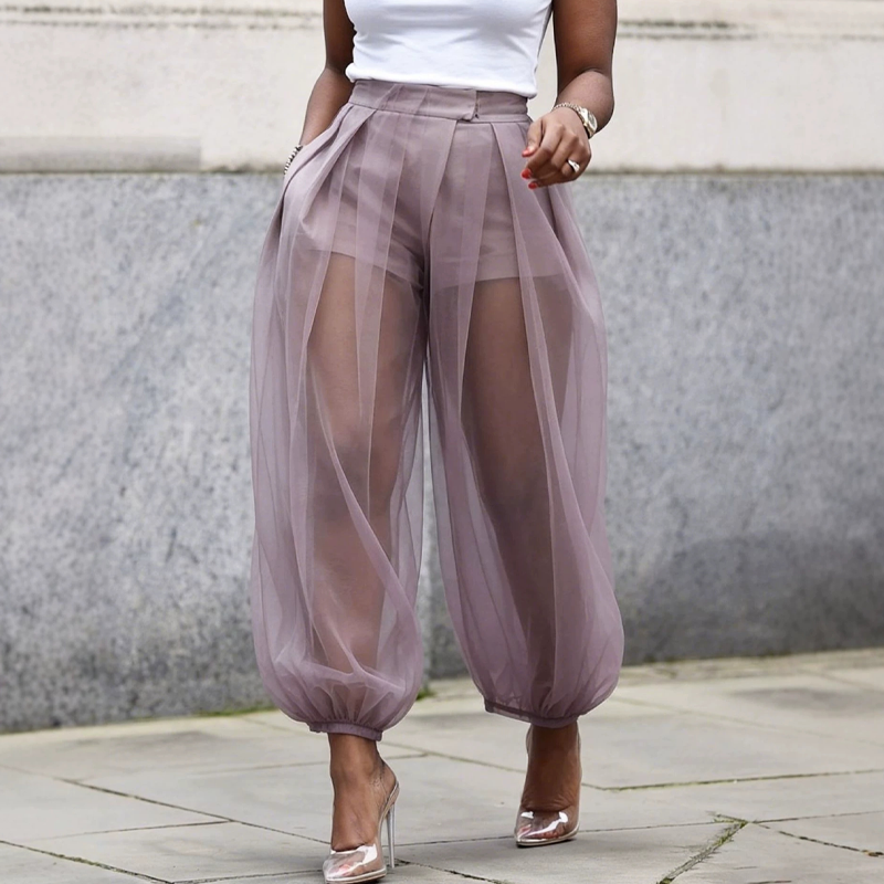 Pantalon lanterne à empiècements en maille pour femmes