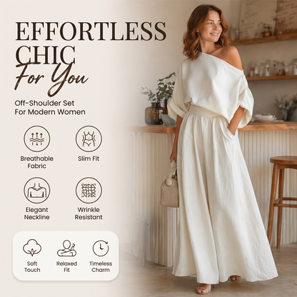 🔥Nouveautés et offres spéciales – Ensemble pour femme composé d'un haut à épaules dénudées et d'un pantalon à jambes larges