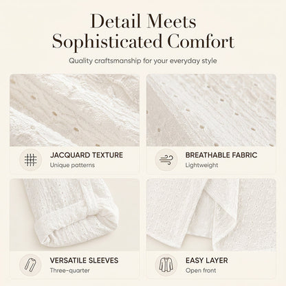 🌸 Cardigan Décontracté Femme en Tissu Texturé – Modèle Ouvert sur le Devant, Manches Longues Confortable pour Toutes les Saisons 🌿