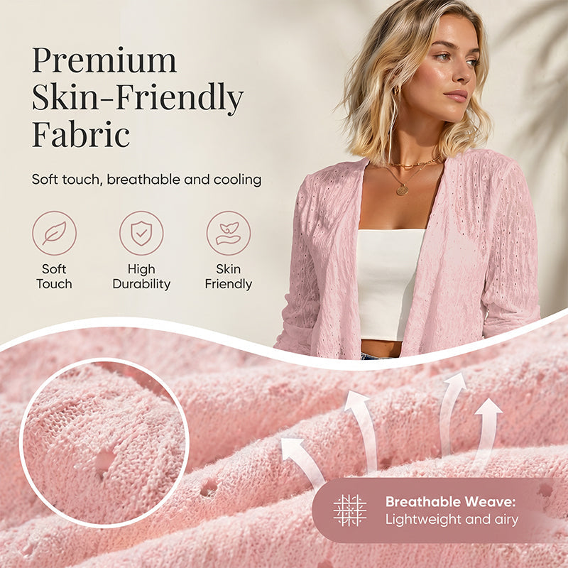 🌸 Cardigan Décontracté Femme en Tissu Texturé – Modèle Ouvert sur le Devant, Manches Longues Confortable pour Toutes les Saisons 🌿