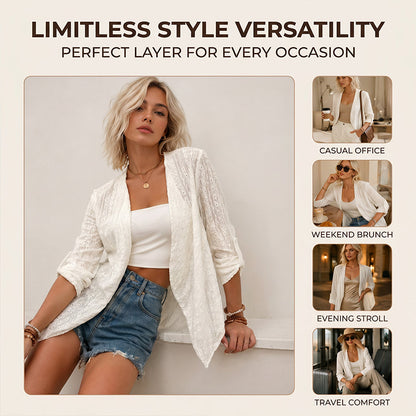 🌸 Cardigan Décontracté Femme en Tissu Texturé – Modèle Ouvert sur le Devant, Manches Longues Confortable pour Toutes les Saisons 🌿