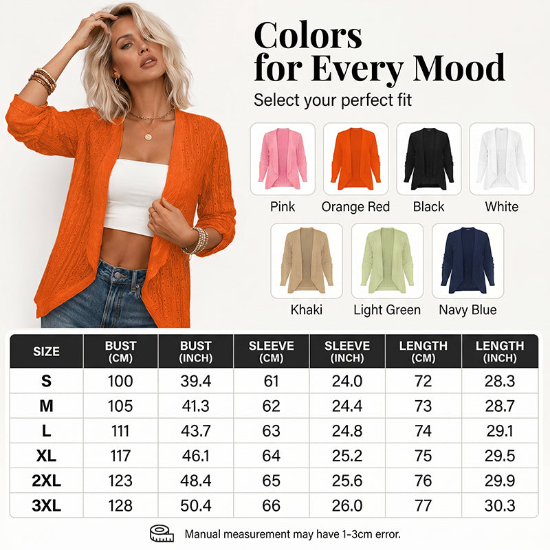 🌸 Cardigan Décontracté Femme en Tissu Texturé – Modèle Ouvert sur le Devant, Manches Longues Confortable pour Toutes les Saisons 🌿