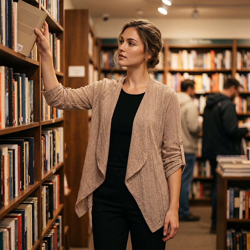 🌸 Cardigan Décontracté Femme en Tissu Texturé – Modèle Ouvert sur le Devant, Manches Longues Confortable pour Toutes les Saisons 🌿