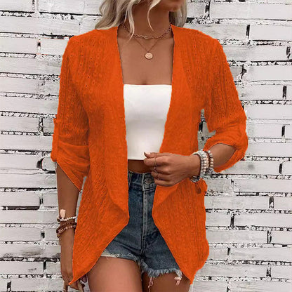 🌸 Cardigan Décontracté Femme en Tissu Texturé – Modèle Ouvert sur le Devant, Manches Longues Confortable pour Toutes les Saisons 🌿