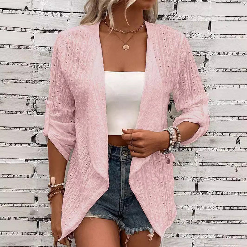 🌸 Cardigan Décontracté Femme en Tissu Texturé – Modèle Ouvert sur le Devant, Manches Longues Confortable pour Toutes les Saisons 🌿