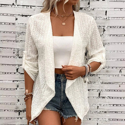 🌸 Cardigan Décontracté Femme en Tissu Texturé – Modèle Ouvert sur le Devant, Manches Longues Confortable pour Toutes les Saisons 🌿
