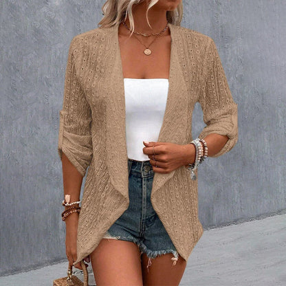 🌸 Cardigan Décontracté Femme en Tissu Texturé – Modèle Ouvert sur le Devant, Manches Longues Confortable pour Toutes les Saisons 🌿