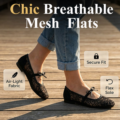 🌸 Élégantes chaussures plates en maille avec nœud et motif floral