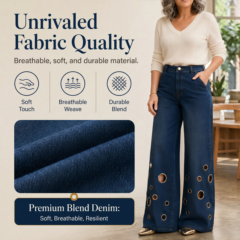 Jean large à découpes et œillets métalliques pour femme