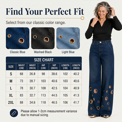 Jean large à découpes et œillets métalliques pour femme