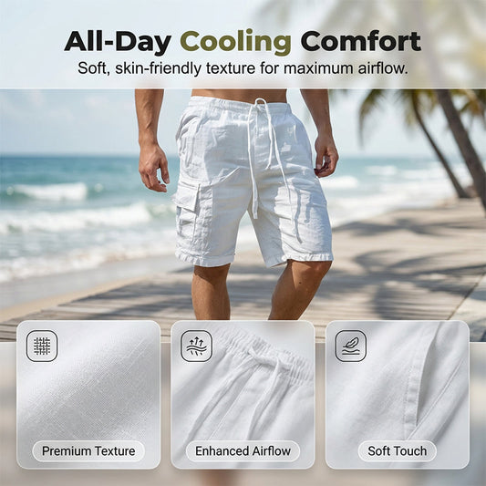 Short en coton et lin multipoches respirant pour homme