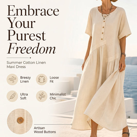 ⌛Offre à durée limitée – Robe longue à manches courtes et boutons sur le devant pour femme