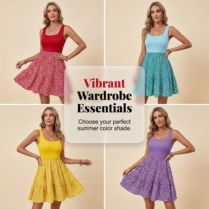 Robe d'été à col carré et imprimé floral pour femme