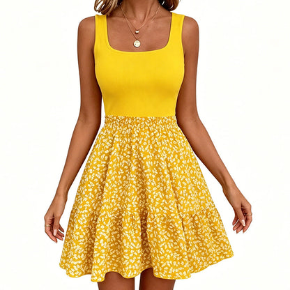 Robe d'été à col carré et imprimé floral pour femme