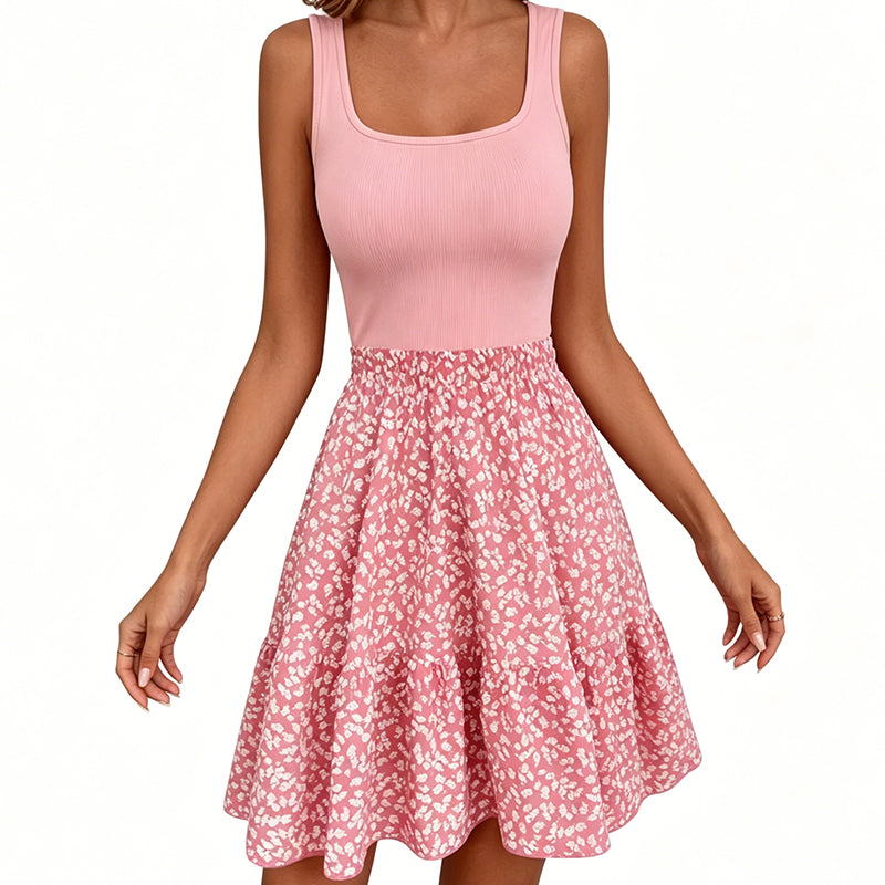 Robe d'été à col carré et imprimé floral pour femme