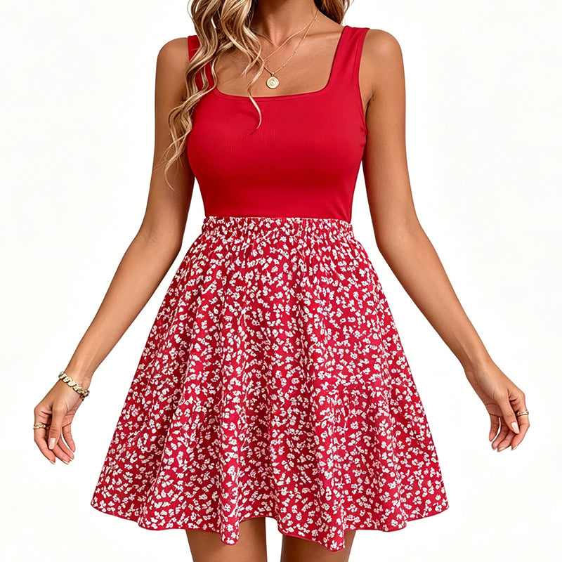 Robe d'été à col carré et imprimé floral pour femme