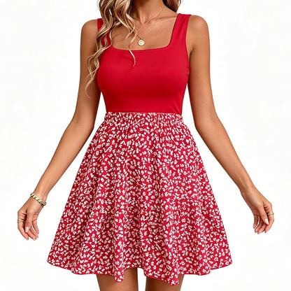 Robe d'été à col carré et imprimé floral pour femme