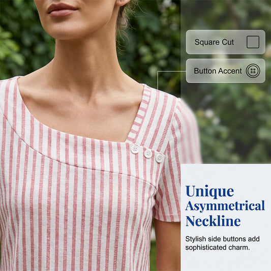 Haut décontracté à manches courtes et col asymétrique pour femme