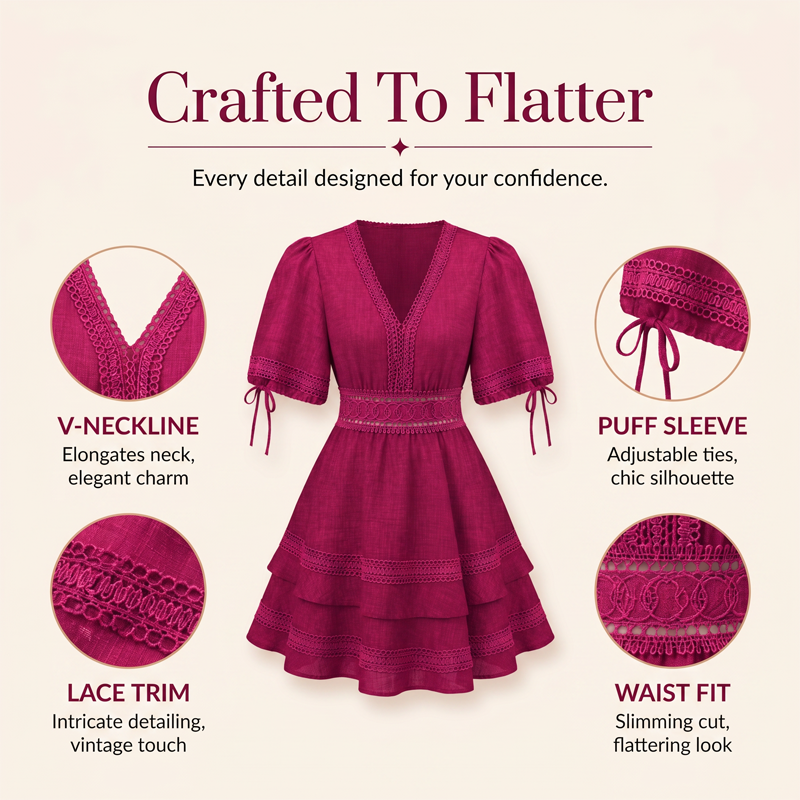 Robe à volants en dentelle à col en V pour femme