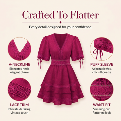 Robe à volants en dentelle à col en V pour femme