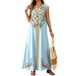 🎐 Robe longue fluide à imprimé bohème ✨ À associer à un chapeau de soleil à large bord en osier et à des sandales de plage plates pour un look bohème décontracté, idéal pour les vacances ! ✨