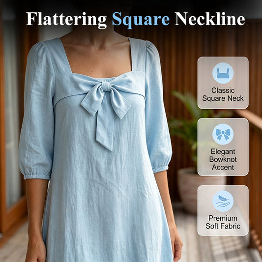Robe midi décontractée unie, avec un nœud élégant et un décolleté carré