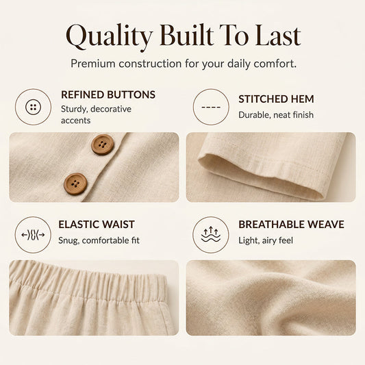 👗 Ensemble 2 Pièces Femme Sans Manches à Boutons + Short Taille Élastiquée – Tenue Décontractée Tissu Texturé Doux