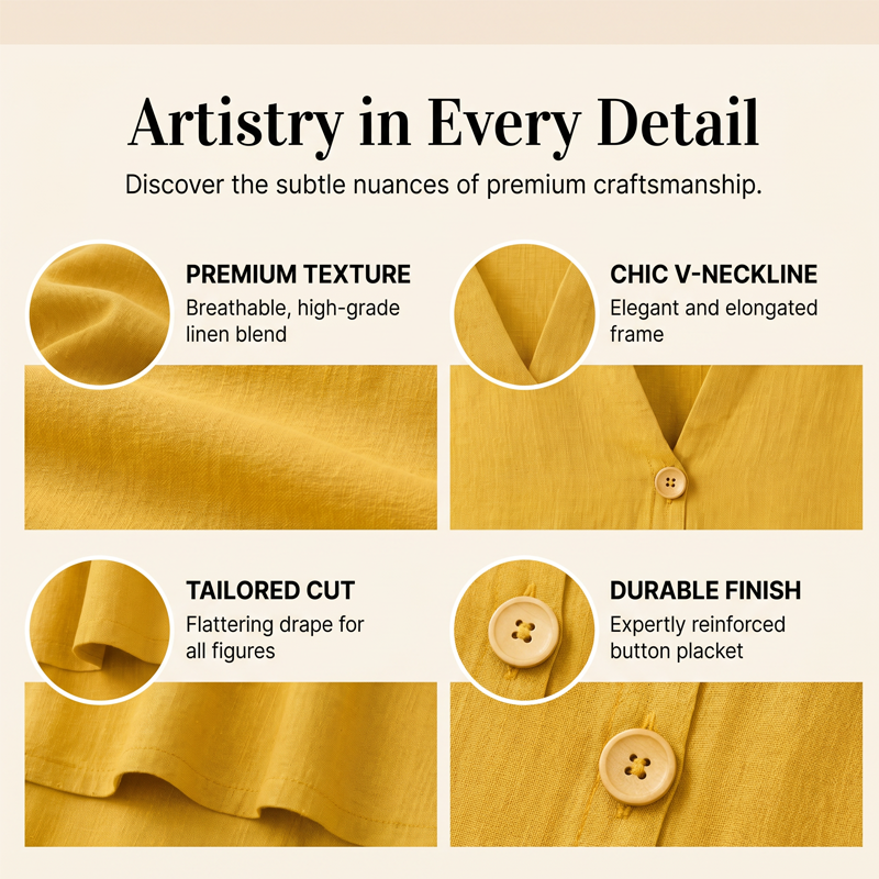 Haut décontracté à col en V et boutons pour femme