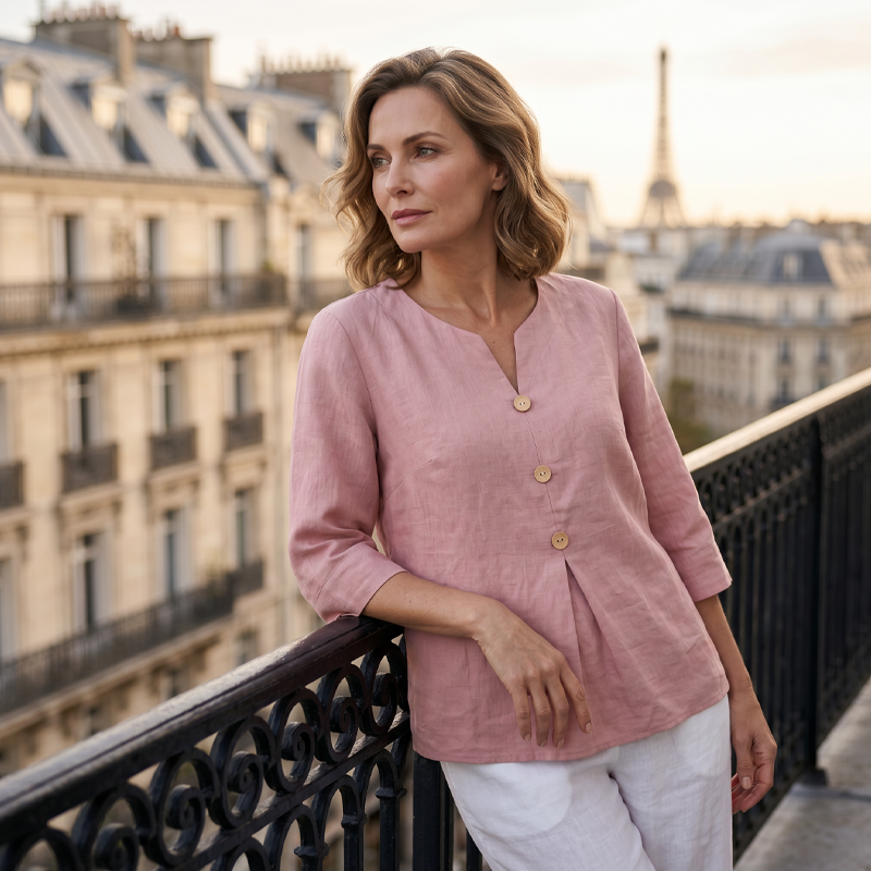 Haut décontracté à col en V et boutons pour femme