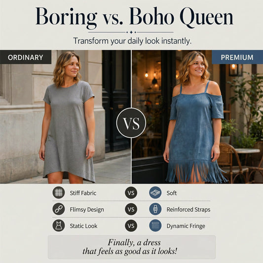 👗 Robe Femme Épaules Dénudées à Bretelles avec Franges🌼🔥-49% Robe à épaules dénudées avec franges, style bohème tendance pour toutes vos sorties