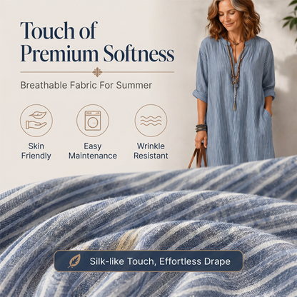 Robe longue à rayures et col en V pour femme