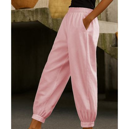 🔥-50% 👖 Pantalon Femme Décontracté Couleur Unie – Taille Haute Coupe Ample Poches Latérales
