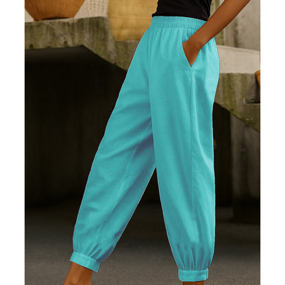 🔥-50% 👖 Pantalon Femme Décontracté Couleur Unie – Taille Haute Coupe Ample Poches Latérales