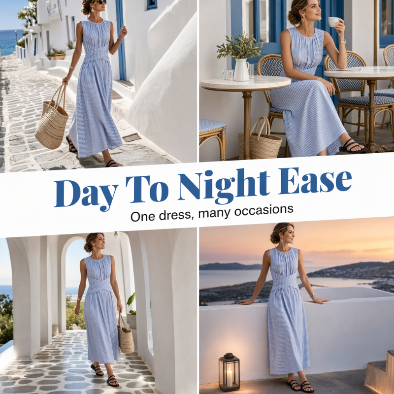⏳Offre limitée dans le temps : 52% de réduction⏰Robe longue rayée sans manches pour femme🎀👗