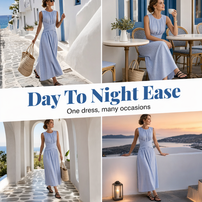 ⏳Offre limitée dans le temps : 52% de réduction⏰Robe longue rayée sans manches pour femme🎀👗