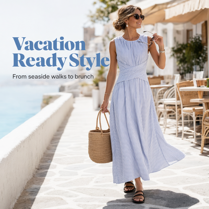 ⏳Offre limitée dans le temps : 52% de réduction⏰Robe longue rayée sans manches pour femme🎀👗