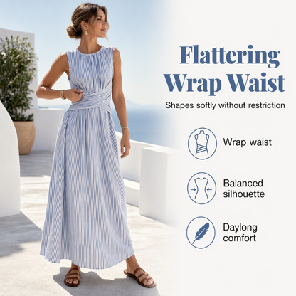 ⏳Offre limitée dans le temps : 52% de réduction⏰Robe longue rayée sans manches pour femme🎀👗