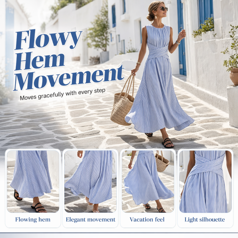 ⏳Offre limitée dans le temps : 52% de réduction⏰Robe longue rayée sans manches pour femme🎀👗