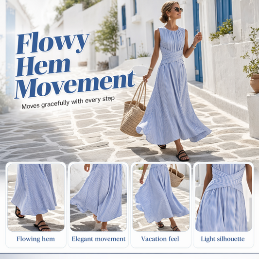 ⏳Offre limitée dans le temps : 52% de réduction⏰Robe longue rayée sans manches pour femme🎀👗