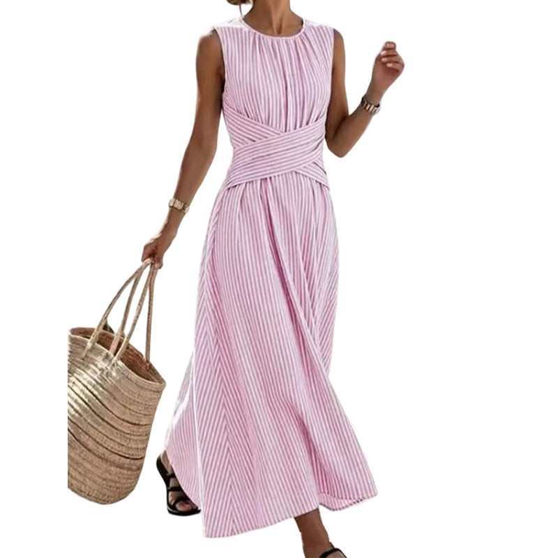 ⏳Offre limitée dans le temps : 52% de réduction⏰Robe longue rayée sans manches pour femme🎀👗