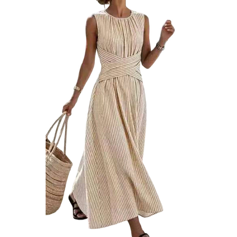 ⏳Offre limitée dans le temps : 52% de réduction⏰Robe longue rayée sans manches pour femme🎀👗