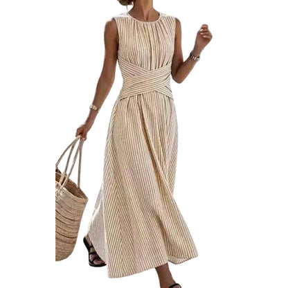 ⏳Offre limitée dans le temps : 52% de réduction⏰Robe longue rayée sans manches pour femme🎀👗