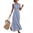 ⏳Offre limitée dans le temps : 52% de réduction⏰Robe longue rayée sans manches pour femme🎀👗