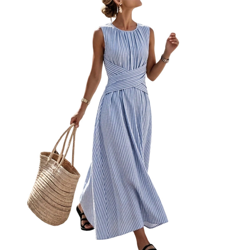 ⏳Offre limitée dans le temps : 52% de réduction⏰Robe longue rayée sans manches pour femme🎀👗
